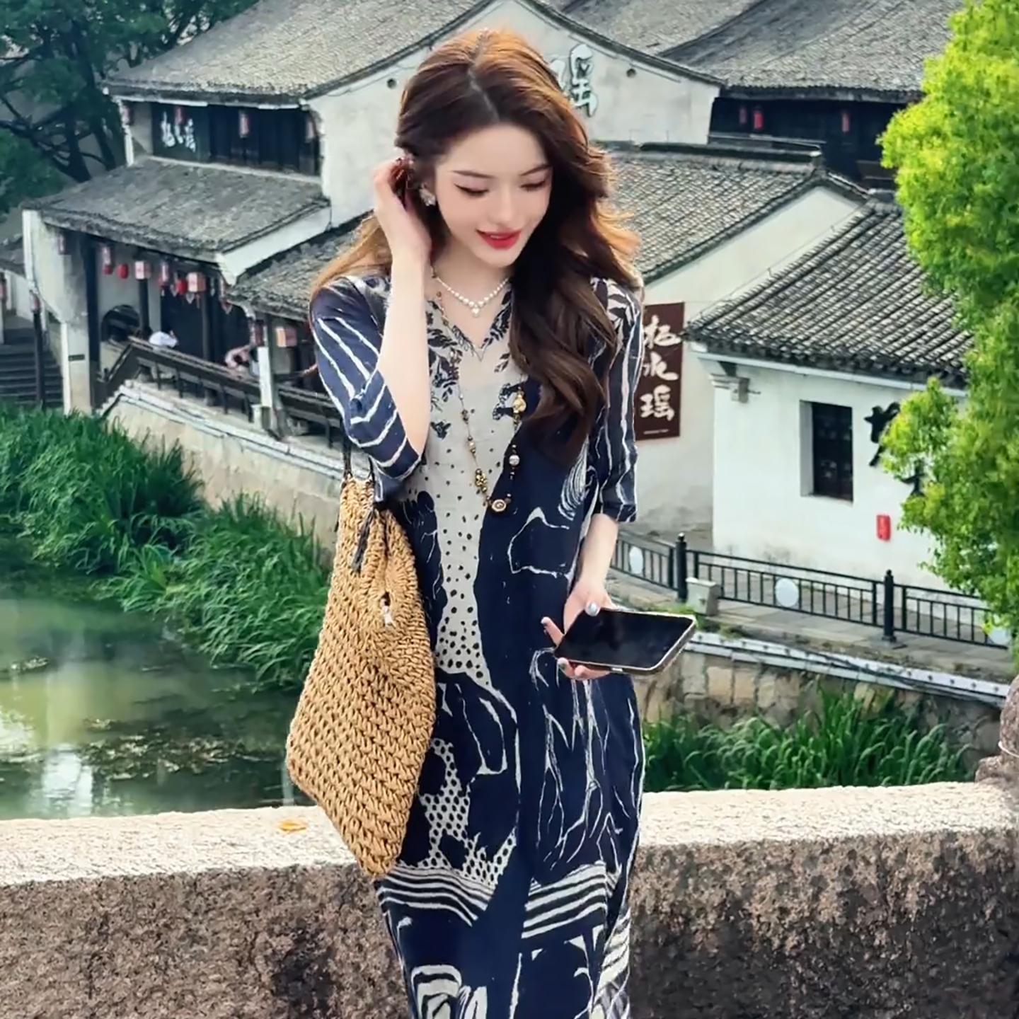 印花顯瘦連衣裙